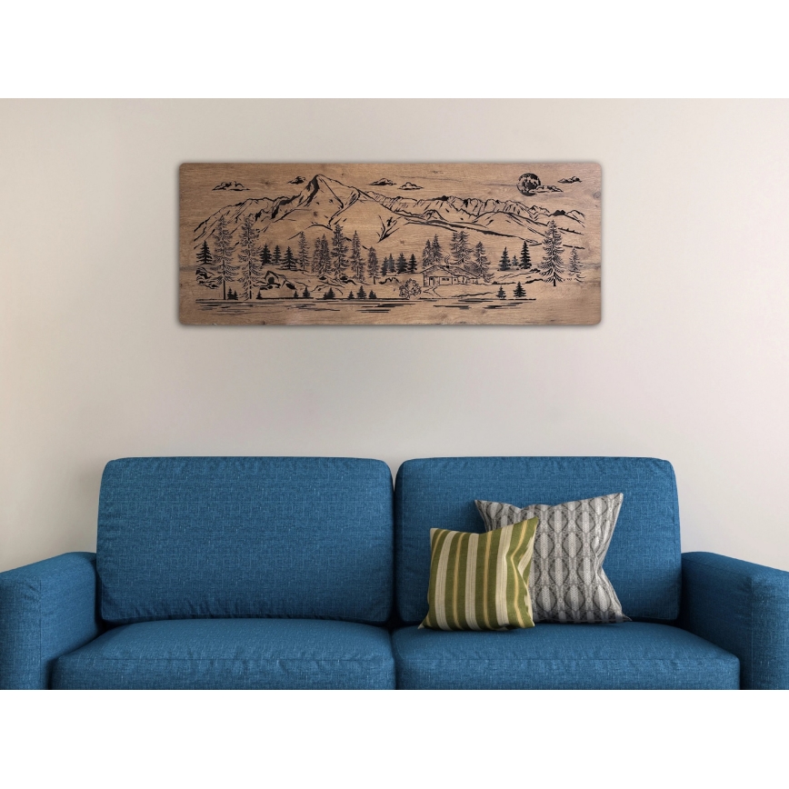 Li-Go 23524/DUB2 - Ściemnialna dekoracja ścienna LED/24W/230V 130x50 cm dąb/Górska chata