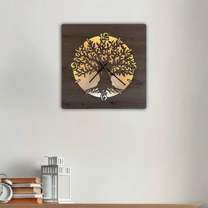 Li-Go 23537/DUB2 - LED ściemnialny zegar LED/10W/5V 20000 mAh 42x42 cm dąb/oliwka w kole + pilot zdalnego sterowania