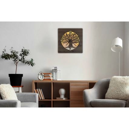 Li-Go 23537/DUB2 - LED ściemnialny zegar LED/10W/5V 20000 mAh 42x42 cm dąb/oliwka w kole + pilot zdalnego sterowania