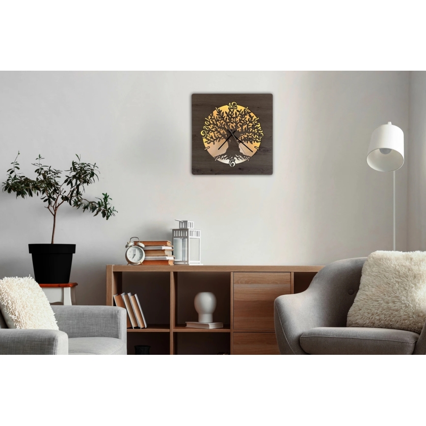 Li-Go 23537/DUB2 - LED ściemnialny zegar LED/10W/5V 20000 mAh 42x42 cm dąb/oliwka w kole + pilot zdalnego sterowania