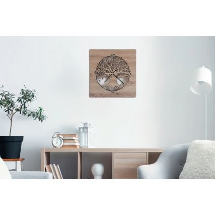 Li-Go 23537/DUB2 - LED ściemnialny zegar LED/10W/5V 20000 mAh 42x42 cm dąb/oliwka w kole + pilot zdalnego sterowania