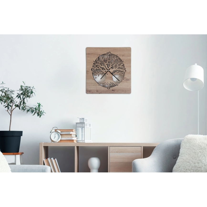 Li-Go 23537/DUB2 - LED ściemnialny zegar LED/10W/5V 20000 mAh 42x42 cm dąb/oliwka w kole + pilot zdalnego sterowania