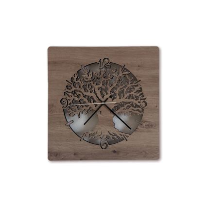 Li-Go 23537/DUB2 - LED ściemnialny zegar LED/10W/5V 20000 mAh 42x42 cm dąb/oliwka w kole + pilot zdalnego sterowania