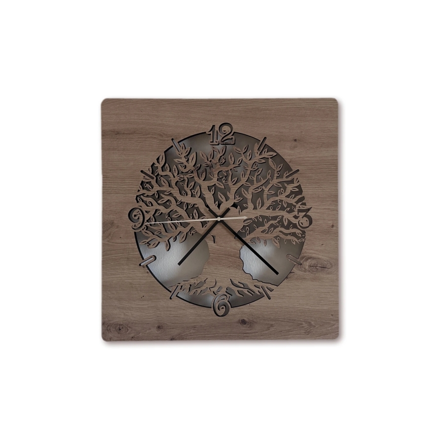 Li-Go 23537/DUB2 - LED ściemnialny zegar LED/10W/5V 20000 mAh 42x42 cm dąb/oliwka w kole + pilot zdalnego sterowania