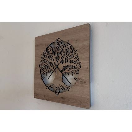 Li-Go 23537/DUB2 - LED ściemnialny zegar LED/10W/5V 20000 mAh 42x42 cm dąb/oliwka w kole + pilot zdalnego sterowania