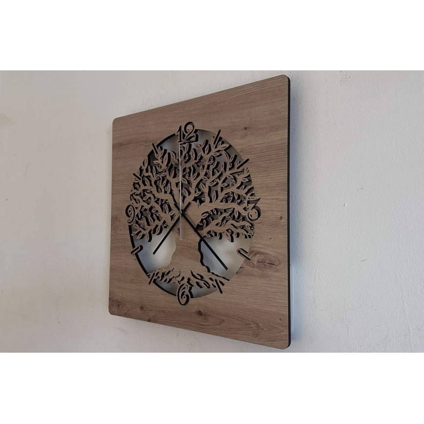 Li-Go 23537/DUB2 - LED ściemnialny zegar LED/10W/5V 20000 mAh 42x42 cm dąb/oliwka w kole + pilot zdalnego sterowania