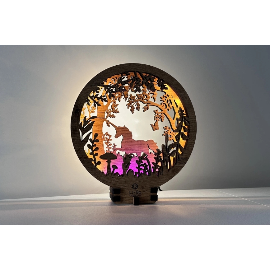 Li-Go 23568/DUB2 - Ściemniana dekoracyjna lampka stołowa LED/12W/230V 20x22 cm dąb/jednorożec