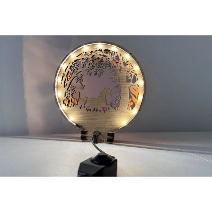 Li-Go 23568/DUB2 - Ściemniana dekoracyjna lampka stołowa LED/12W/230V 20x22 cm dąb/jednorożec