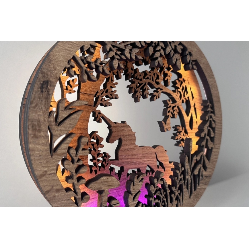 Li-Go 23568/DUB2 - Ściemniana dekoracyjna lampka stołowa LED/12W/230V 20x22 cm dąb/jednorożec