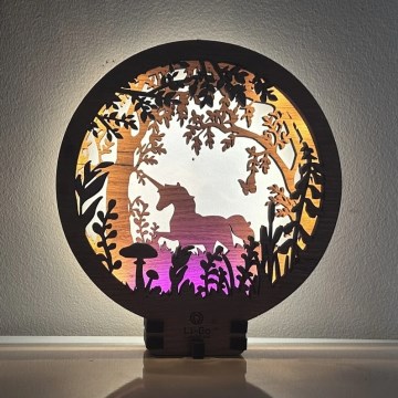 Li-Go 23568/DUB2 - Ściemnialna dekoracja stołowa LED/12W/230V 20x22 cm dąb/jednorożec