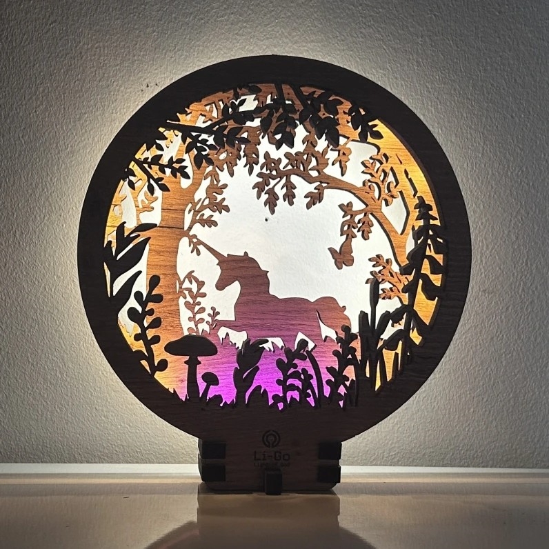 Li-Go 23568/DUB2 - Ściemnialna dekoracja stołowa LED/12W/230V 20x22 cm dąb/jednorożec