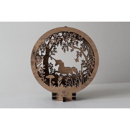 Li-Go 23568/DUB2 - Ściemnialna dekoracja stołowa LED/12W/230V 20x22 cm dąb/jednorożec