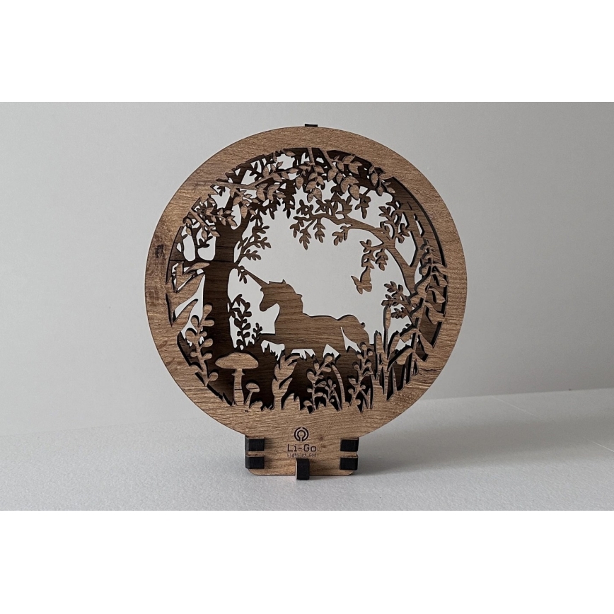 Li-Go 23568/DUB2 - Ściemnialna dekoracja stołowa LED/12W/230V 20x22 cm dąb/jednorożec