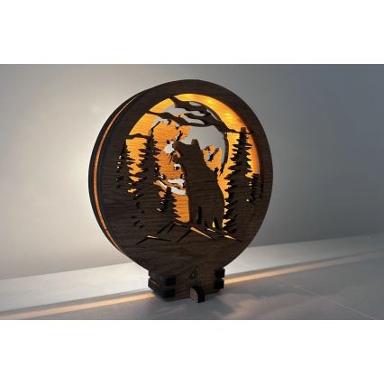 Li-Go 23574/DUB2 - LED ściemniana dekoracja stołowa LED/12W/230V 20x22 cm dąb/Wilk i księżyc