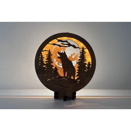 Li-Go 23574/DUB2 - ściemnialna dekoracja stołowa LED/12W/230V 20x22 cm dąb/Wilk i księżyc