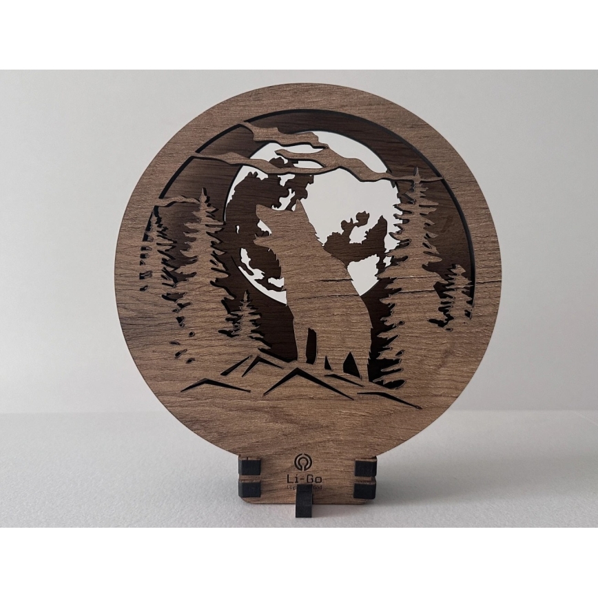 Li-Go 23574/DUB2 - ściemnialna dekoracja stołowa LED/12W/230V 20x22 cm dąb/Wilk i księżyc