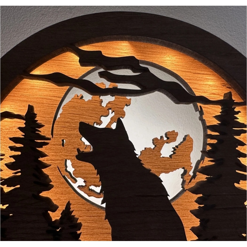 Li-Go 23574/DUB2 - ściemnialna dekoracja stołowa LED/12W/230V 20x22 cm dąb/Wilk i księżyc