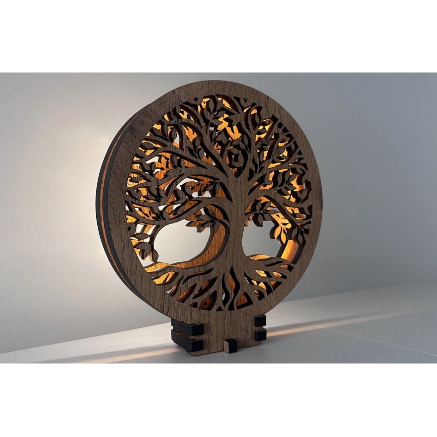 Li-Go 23577/DUB2 - LED ściemnialna dekoracja stołowa LED/12W/230V 20x22 cm dąb/Drzewo życia