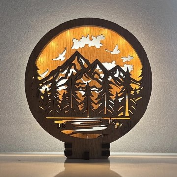 Li-Go 23583/DUB2 - LED ściemnialna dekoracja stołowa LED/12W/230V 20x22 cm dąb/Góry i las