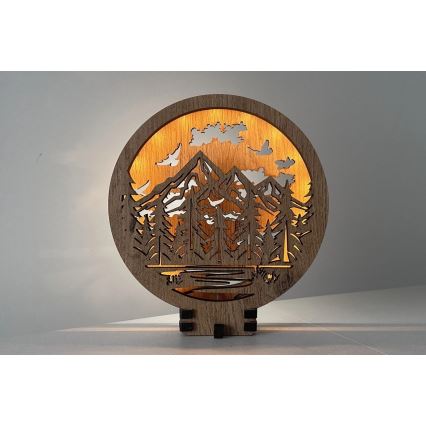 Li-Go 23583/DUB2 - LED ściemnialna dekoracja stołowa LED/12W/230V 20x22 cm dąb/Góry i las