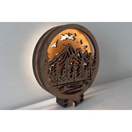 Li-Go 23583/DUB2 - LED ściemnialna dekoracja stołowa LED/12W/230V 20x22 cm dąb/Góry i las