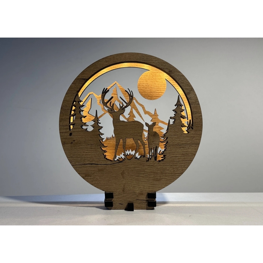 Li-Go 23592/DUB2 - ściemnialna dekoracja stołowa LED/12W/230V 20x22 cm dąb/Jeleń i łania