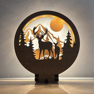 Li-Go 23592/DUB2 - LED ściemnialna dekoracja stołowa LED/12W/230V 20x22 cm dąb/Jeleń i łania