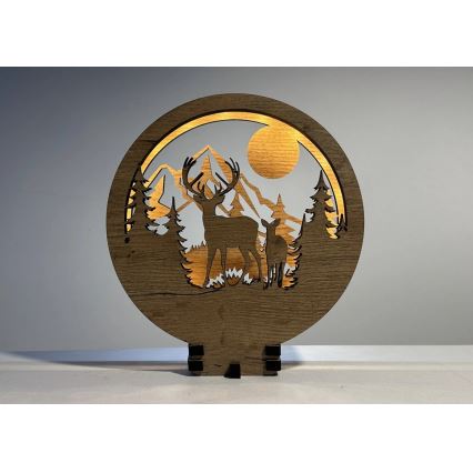 Li-Go 23592/DUB2 - LED ściemnialna dekoracja stołowa LED/12W/230V 20x22 cm dąb/Jeleń i łania