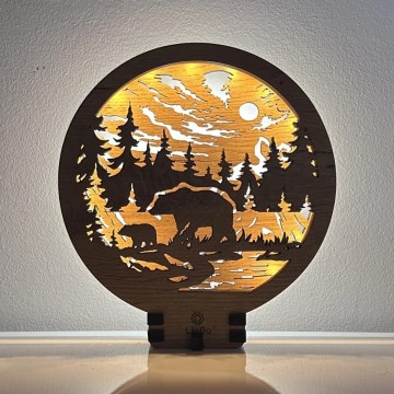 Li-Go 23595/DUB2 - LED Ściemnialna dekoracja stołowa LED/12W/230V 20x22 cm dąb/Misie