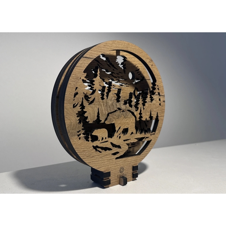 Li-Go 23595/DUB2 - Dekoracja stołowa LED z regulacją jasności LED/12W/230V 20x22 cm dąb/Misie