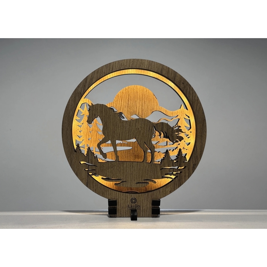 Li-Go 23598/DUB2 - LED ściemnialna ozdoba stołowa LED/12W/230V 20x22 cm dąb/Koń