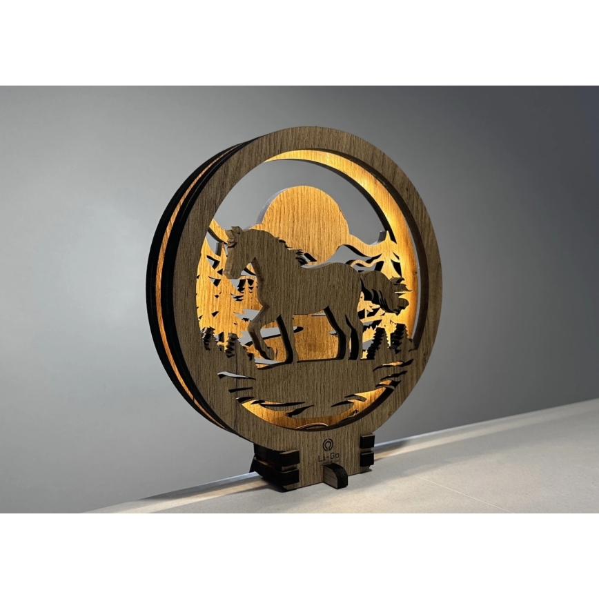 Li-Go 23598/DUB2 - LED ściemnialna ozdoba stołowa LED/12W/230V 20x22 cm dąb/Koń