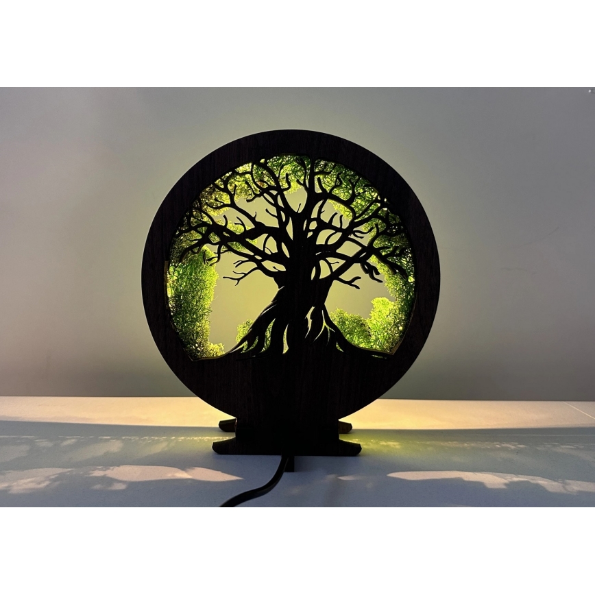 Li-Go 23604/DUB2 - Ściemnialna dekoracyjna lampa stołowa LED/12W/230V 20x22 cm dąb/mech i drzewo