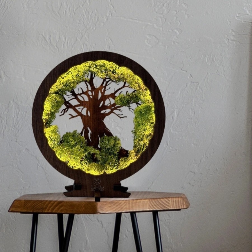Li-Go 23604/DUB2 - Ściemnialna dekoracyjna lampa stołowa LED/12W/230V 20x22 cm dąb/mech i drzewo