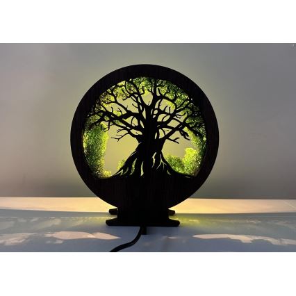 Li-Go 23604/DUB2 - ściemnialna dekoracyjna lampa stołowa LED/12W/230V 20x22 cm dąb/mech i drzewo