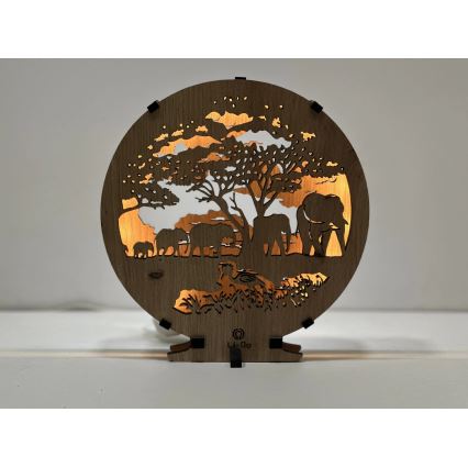 Li-Go 23610/DUB2 - LED Ściemnialna dekoracja stołowa LED/12W/230V 20x22 cm dąb/słonie