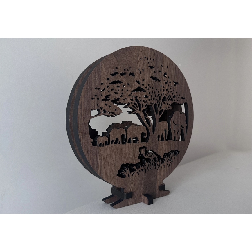 Li-Go 23610/DUB2 - LED Ściemnialna dekoracja stołowa LED/12W/230V 20x22 cm dąb/słonie