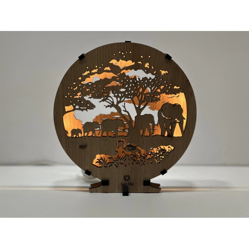 Li-Go 23610/DUB2 - LED Ściemnialna dekoracja stołowa LED/12W/230V 20x22 cm dąb/Słonie