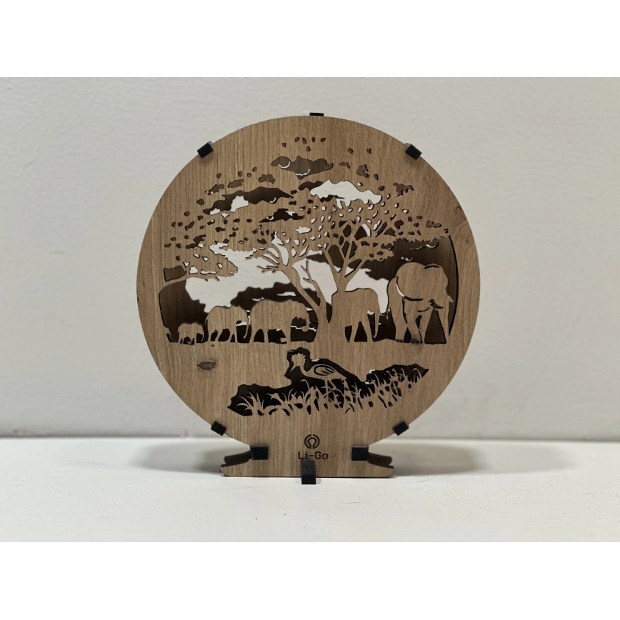 Li-Go 23610/DUB2 - LED Ściemnialna dekoracja stołowa LED/12W/230V 20x22 cm dąb/Słonie