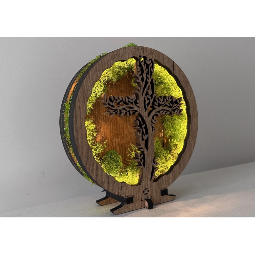 Li-Go 23622/DUB2 - Ściemnialna dekoracja stołowa LED/12W/230V 20x22 cm dąb/Krzyż w mchu