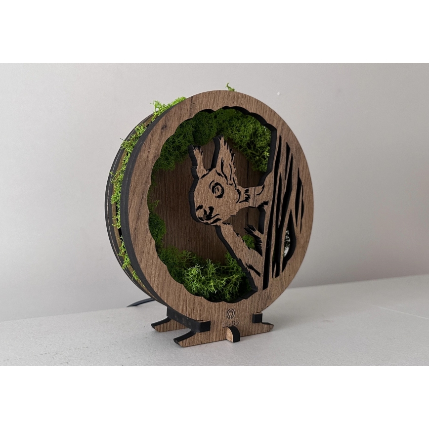 Li-Go 23625/DUB2 - Ściemnialna dekoracja stołowa LED/12W/230V 20x22 cm dąb/wiewiórka z mchu