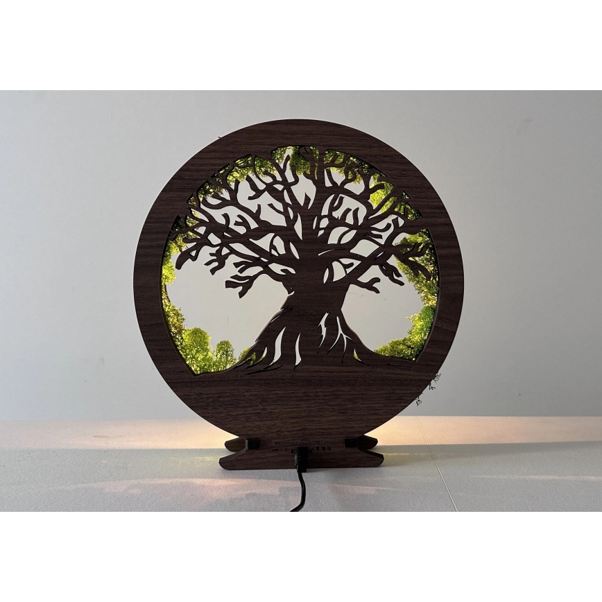 Li-Go 23631/DUB2 - LED ściemnialna dekoracja stołowa LED/12W/230V 30x31 cm dąb/Mech i drzewo