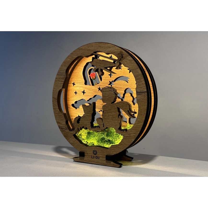 Li-Go 23634/DUB2 - LED ściemnialna dekoracja stołowa LED/12W/230V 20x22 cm dąb/Mały Książę z różą