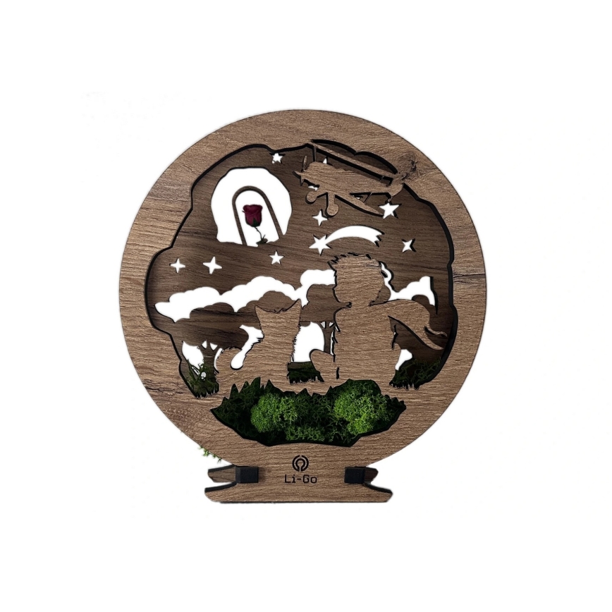 Li-Go 23634/DUB2 - LED ściemnialna dekoracja stołowa LED/12W/230V 20x22 cm dąb/Mały Książę z różą