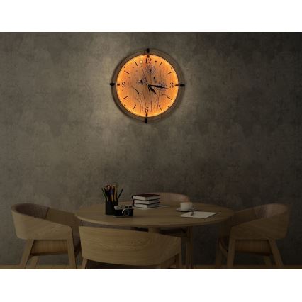 Li-Go 23688/DUB2 - ściemnialny zegar LED z czujnikiem ruchu, LED/5V 20000 mAh + 1xAA, średnica 32 cm, dąb/Dmuchawiec