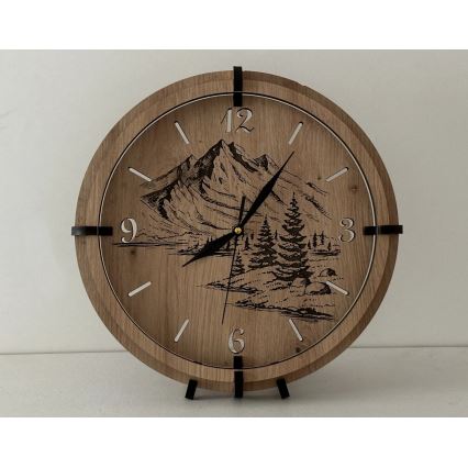 Li-Go 23697/DUB/BAT2 - Ściemnialny zegar LED z czujnikiem ruchu LED/10W/5V 20000 mAh + 1xAA śr. 32 cm dąb/Hory