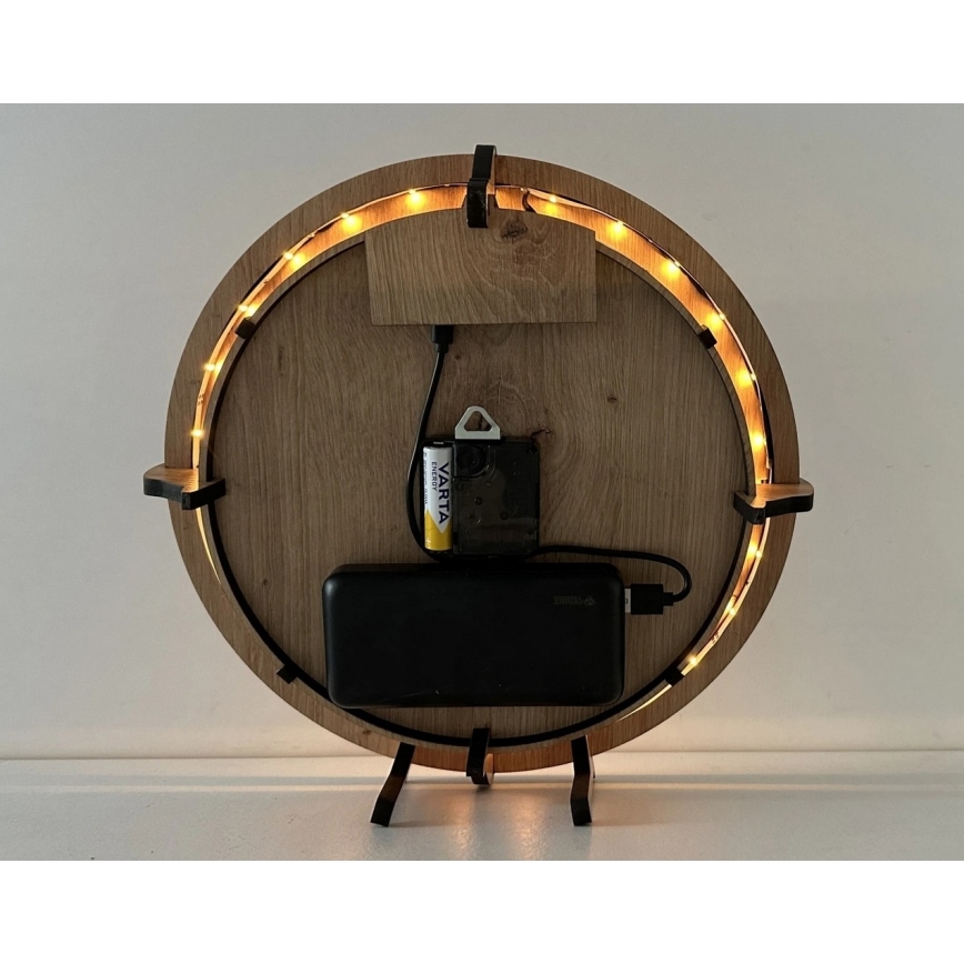 Li-Go 23712/DUB/BAT2 - LED ściemnialny zegar z czujnikiem ruchu LED/10W/5V 20000 mAh + 1xAA średnica 32 cm dąb/Mały Książę