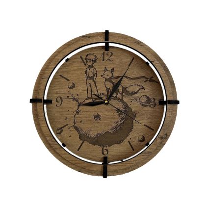 Li-Go 23712/DUB/BAT2 - LED ściemnialny zegar z czujnikiem ruchu LED/10W/5V 20000 mAh + 1xAA średnica 32 cm dąb/Mały Książę