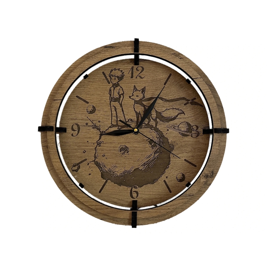 Li-Go 23712/DUB/BAT2 - LED ściemnialny zegar z czujnikiem ruchu LED/10W/5V 20000 mAh + 1xAA średnica 32 cm dąb/Mały Książę