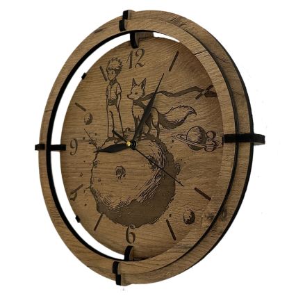 Li-Go 23712/DUB/BAT2 - LED ściemnialny zegar z czujnikiem ruchu LED/10W/5V 20000 mAh + 1xAA średnica 32 cm dąb/Mały Książę